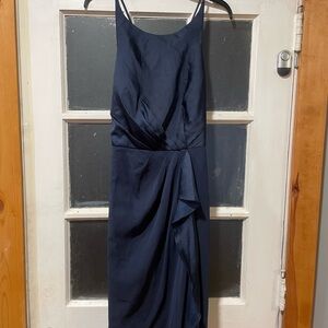 Vera Wang Navy Draped Midi Dress